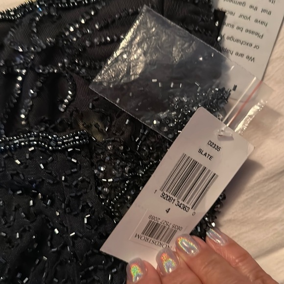 PISARRO Nights Beaded V-Neck Cocktail Dress in Size 4,Slate Charcoal Grey NWT - Picture 10 of 17